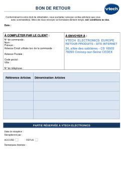 bon de retour - Vtech