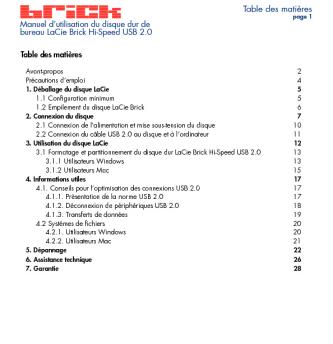 Table des matières - LaCie