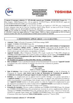 1- definitions applicables a la garantie - Toshiba