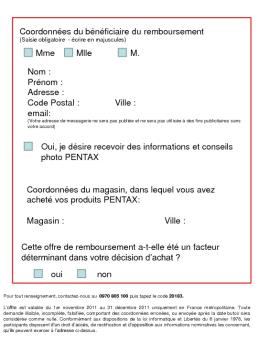 Le bulletin de participation - Pentax