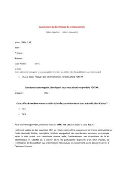 Coordonnées du bénéficiaire du remboursement Mme / Mlle / M ...