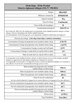 Sèche-linge - Fiche Produit Selon le règlement ... - Brandt