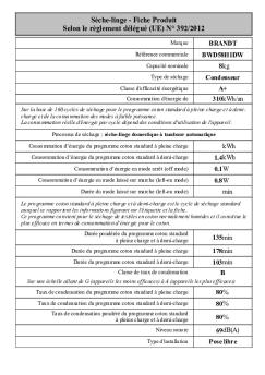 Sèche-linge - Fiche Produit Selon le règlement ... - COMENA