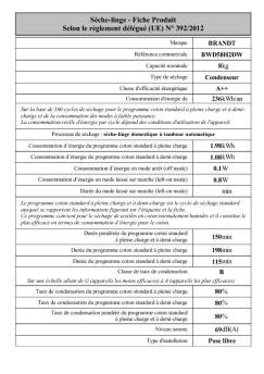 Sèche-linge - Fiche Produit Selon le règlement délégué (UE) - Brandt