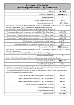 Lave-linge - Fiche Produit Selon le règlement délégué (UE) N ... - Brandt