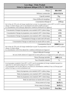 Lave-linge - Fiche Produit Selon le règlement délégué (UE) N ... - Brandt