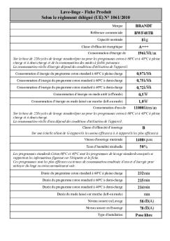 Lave-linge - Fiche Produit Selon le règlement ... - Brandt