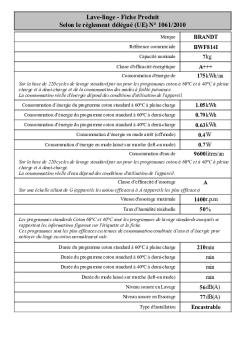 Lave-linge - Fiche Produit Selon le règlement délégué (UE) N ...