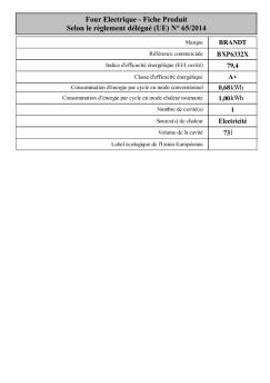Four Electrique - Fiche Produit Selon le règlement délégué (UE) N° 65 ...
