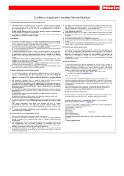Conditions d'application du Miele Service Certificat