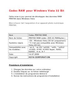 Codec RAW pour Windows Vista 32 Bit