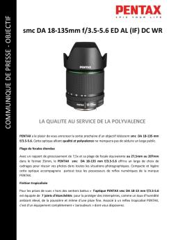COMMU NIQUE DE PRESSE - O BJECTIF smc DA ... - Pentax