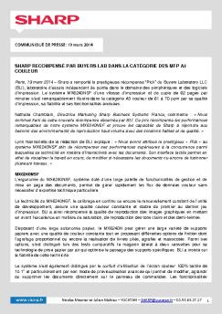 sharp recompensé par buyers lab dans la catégorie des mfp a3 couleur