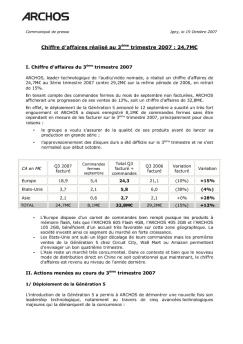 Chiffre d'affaires réalisé au 3ème trimestre 2007 : 24,7M€