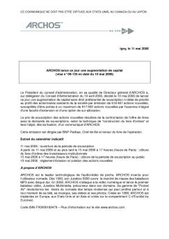 Igny, le 11 mai 2006 ARCHOS lance ce jour une augmentation de ...