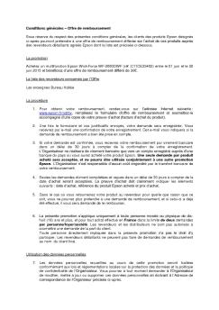Conditions générales – Offre de remboursement Sous réserve ... - Epson