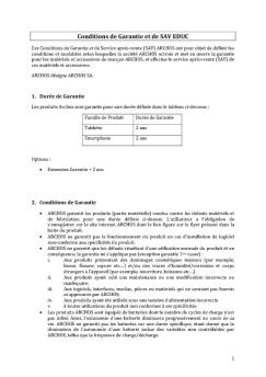 Conditions de Garantie et de SAV EDUC - Archos
