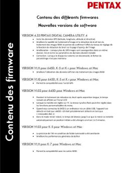 Contenu des firmware - Pentax