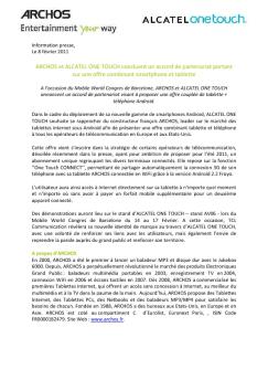 Communiqué de Presse ARCHOS-ALCATEL ONE TOUCH v1