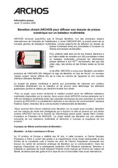 Benetton choisit ARCHOS  pour diffuser son dossier de presse ...