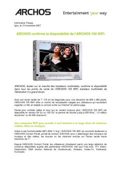ARCHOS confirme la disponibilité de l'ARCHOS 705 WiFi