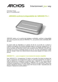 ARCHOS confirme la disponibilité de l'ARCHOS TV+ !