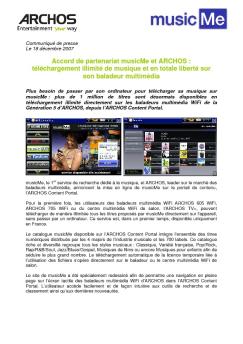 Accord de partenariat musicMe et ARCHOS : téléchargement illimité ...