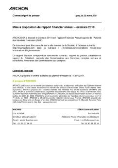 Mise à disposition du rapport financier annuel – exercice 2010
