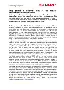 Sharp garantit la conformité RoHS de ses modules photovoltaïques ...