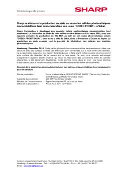 Communiqué de presse Sharp va démarrer la production en sé
