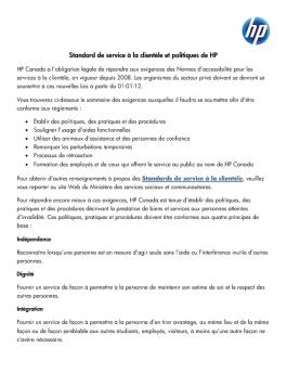 Standard de service à la clientèle et politiques de HP