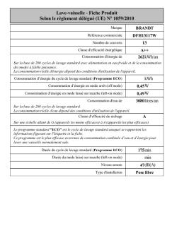 Lave-vaisselle - Fiche Produit Selon le règlement ... - MegaElectric