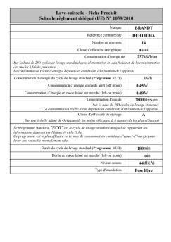 Lave-vaisselle - Fiche Produit Selon le règlement délégué ... - Brandt