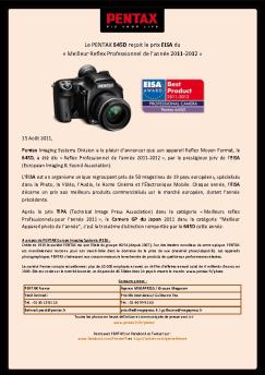 Le PENTAX 645D reçoit le prix EISA du « Meilleur Reflex ...