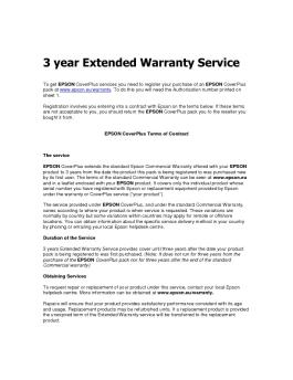 3 year Extended Warranty Service - Epson