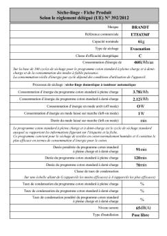 Fiche Produit Selon le règlement délégué (UE) N° 392/2012 - Brandt
