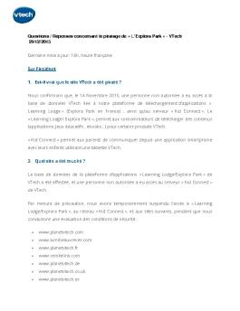 Questions / Réponses concernant le piratage de « L ... - VTECH jouets