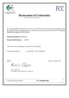 Declaration of Conformity - Logitech