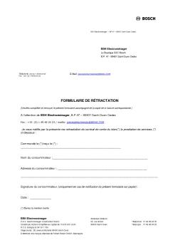 Formulaire de rétractation - Bosch