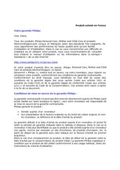 Produit acheté en France Votre garantie Philips Cher Client, Tous les ...