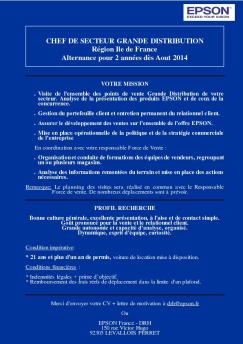 CHEF DE SECTEUR GRANDE DISTRIBUTION Région Ile de ... - Epson