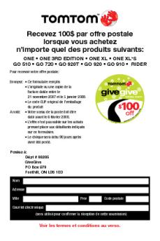 Recevez 100$ par offre postale lorsque vous achetez n ... - TomTom