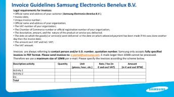 Invoice Guidelines Samsung Electronics Benelux BV