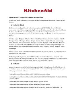GARANTIE LÉGALE ET GARANTIE COMMERCIALE EN ... - KitchenAid