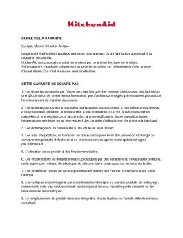 DURÉE DE LA GARANTIE Europe, Moyen-Orient et ... - KitchenAid
