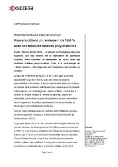 Kyocera obtient un rendement de 16,6 % avec ses modules solaires ...