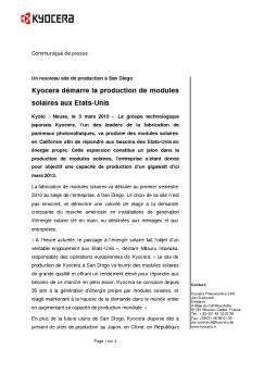 Kyocera démarre la production de modules solaires aux Etats-Unis
