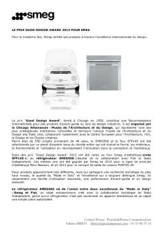 Le prix Good Design Award 2013 pour Smeg