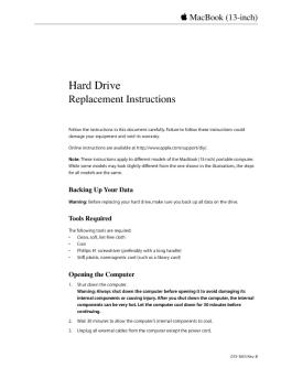 MacBook (13 inch) Hard Drive Replacement ... - Support