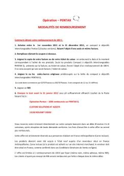 Opération – PENTAX MODALITÉS DE REMBOURSEMENT